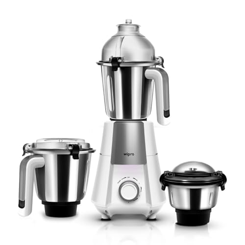 Wipro Elato Divine Fmg 212 800 Watt Mixer Grinder With 3 Jars, Heavy Duty 100% Copper Ball Bearing Motor With 5 Year Warranty,Superfast Grinding, Clip Lids – Hands Free Use,3 Jars Mixer Grinder, White