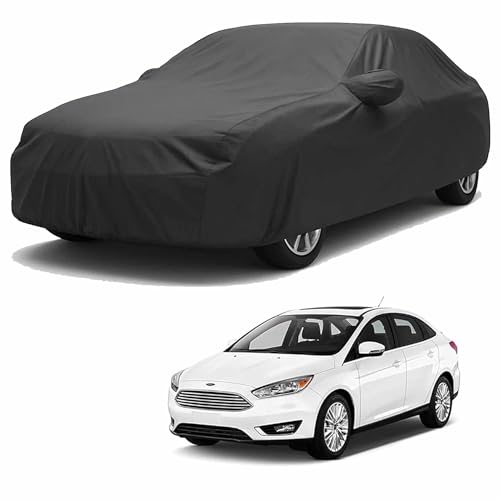 Sulfar 100% Water Resistant Car Body Cover Compatible With Mirror For Ford Focus (Triple Stitched, Full Bottom Elastic, Dark Grey)