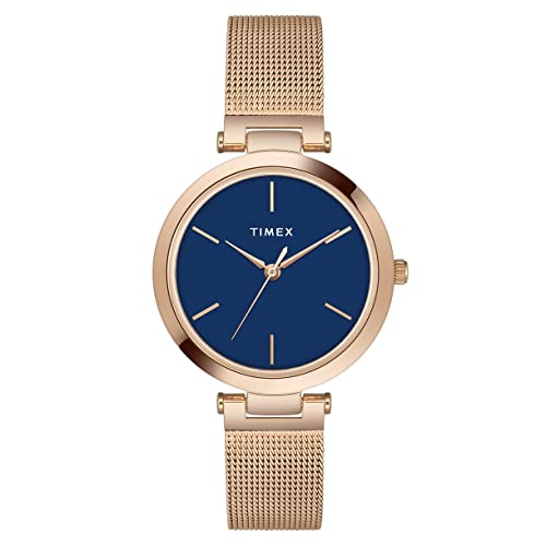 Timex Analog Watch For Women With Blue Round Dial & Rose Gold Stainless Steel Bracelet Band Water Resistant Women’S Wrist Watches – Twel118Smu03