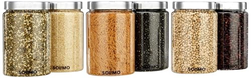 Amazon Brand – Solimo Plastic Storage Jar & Containers With Steel Cap Jar | Air Tight & Bpa Free Food-Grade Container | Kitchen Container Set | Multipurpose Jar | 1400 Ml Set 6 | Steel Lid