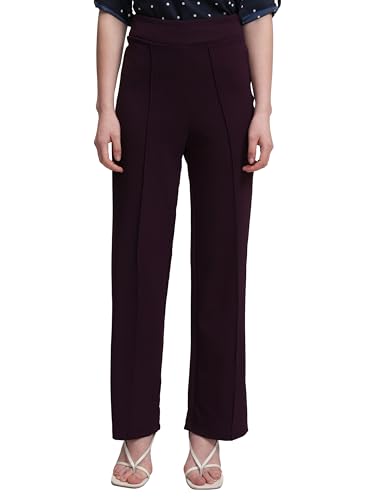 Tokyo Talkies Women Flared Fit High-Rise Parallel Trousers | Women Trousers Plum