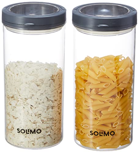 Amazon Brand – Solimo Twist & Lock Plastic Storage Container Set, 1400 Ml, Set Of 2, Grey