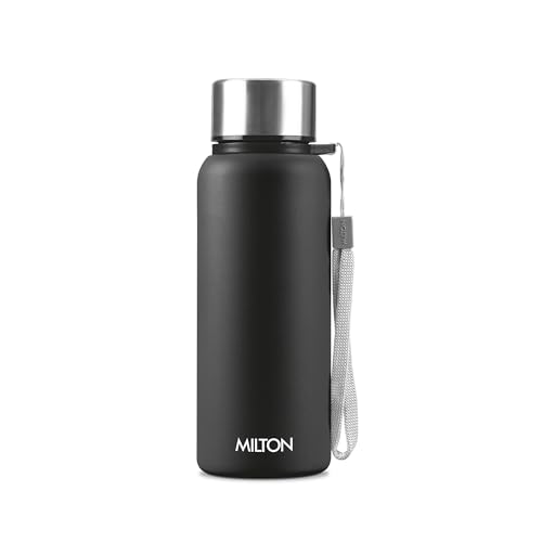 Milton Brim 600 Stainless Steel Water Bottle 560 Ml, Single Walled, Isi Certified I Leak Proof Lid, Rust Proof I For School, Office, Gym I Black