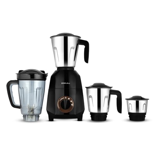 Bajaj Rex Dlx Ninja Series 750W Mixer Grinder | 3 Stainless Steel Jars & 1 Juicerjar For Dry & Wet Use | Duracut Blades For Fine Blending & Mixing | 3 Speed Control | 2 Year Warranty 【Black/Brown】