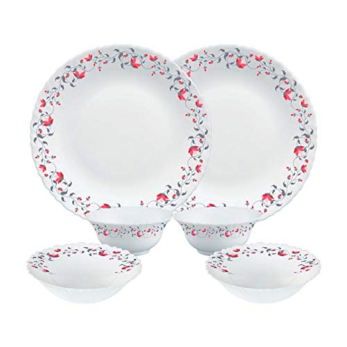 Larah By Borosil Pentas Opalware Dinner Set, 6 -Piece, White
