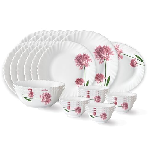 Larah By Borosil Nargis Fluted Series Opalware Dinner Set | 27 Pieces For Family Of 6 | Microwave & Dishwasher Safe | Bone-Ash Free | Crockery Set For Dining & Gifting | Plates & Bowls | White