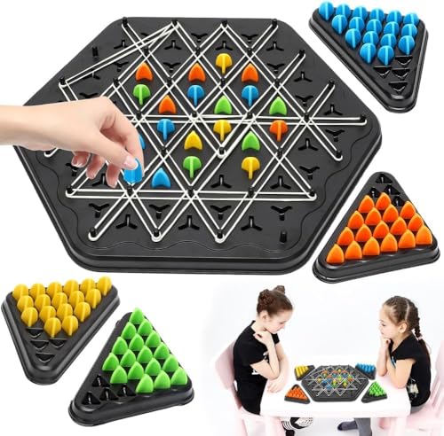 Chain Triangle Chess Game – Fun Brain Teaser Puzzle For Kids, Adults, And Family – Rubber Band Interactive Chess Set For 2 To 4 Players, Perfect For Game Night
