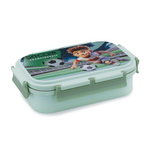 Attro Magna Insulated Lunch Box With 1 Small Container & Spoon Eyecatchy Soccer Theme Print Inner Steel & Outer Plastic Bpa Free Food Grade 800Ml+170Ml- Mint Green