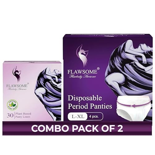 Flawsome Period Pants Full 360-Degree Protection For Heavy Flow & Panty Liner For Light Discharge | Leak-Proof, Rash-Free, Comfortable | Ideal For Maternity | Overnight Assurance | Highly Absorbent Core | Pack Of 4 (L + Liner)