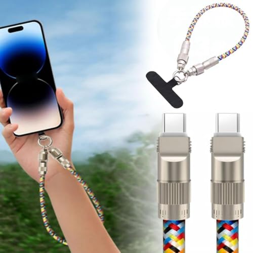 Jb’S Land 2-In-1 Usb Type-C Charging Cable With Wrist Lanyard, Braided Nylon Fast Charging Cable, Zinc Alloy Lock Connector, Detachable Anti-Drop Phone Strap