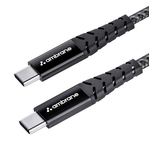 Ambrane Unbreakable 60W Fast Charging 1.5M Braided Type C To Type C Cable For Smartphones, Tablets, Laptops & Other Type C Devices, Pd Technology, 480Mbps Data Sync (Rctt15, Black)