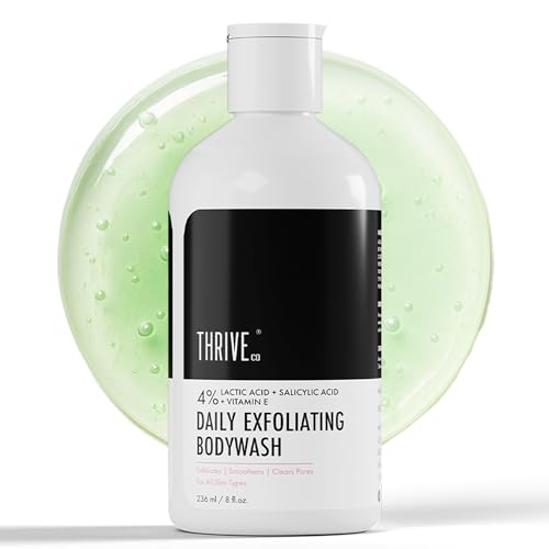 Thriveco Exfoliating Body Wash | Prevents Body Acne, Tan & Dead Skin Removal | With Lactic, Salicylic Acid, Vitamin E & Diacnemide® | Daily Use Shower Gel | For Men & Women | 236Ml