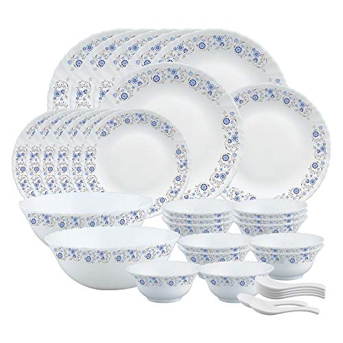 Larah By Borosil Mist Opalware Dinner Set, 35 Pcs, White