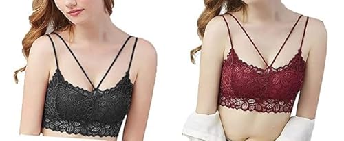 Rkpsg Fancy Lace Padded Bra For Women – Elegant & Comfortable With Soft Cups, Non Adjustable Straps & Feminine Style (Pack Of 2)(Multicolor)