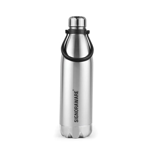 Signoraware Aqualene Vaccum Stainless Steel Cola Bottle | Airtight & Leakproof | Hot & Cold For Hours | Compact Design | Durable Flask For Home, Travel, Gym & Office Use (1.5 Ltr | Steel)