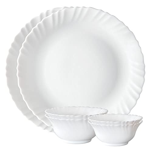 Larah By Borosil Plain White Silk Series Opalware Dinner Set | 6 Pieces For Family Of 2 | Microwave & Dishwasher Safe | Bone-Ash Free | Crockery Set For Dining & Gifting | Plates & Bowls | White