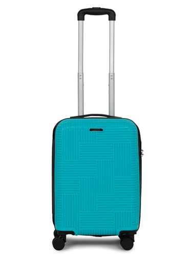 Teakwood Andaman Textured Zigzag Stripline Unisex Check-In Hardside Cabin Trolley Bag With Secure Number Lock System 360 Degree Rotating 8 Wheels (56 Cm, Aqua Green)