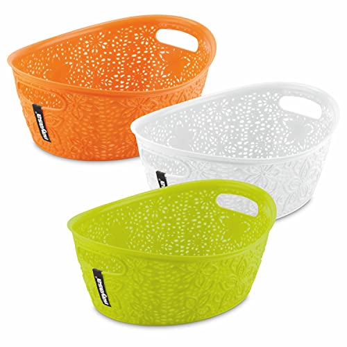 Nayasa Tri Colour Oasis Oval Basket | Set Of 3 | Multi Purpose Storage Basket | Side Handles | Easy To Lift | Light Weighted | Ideal For Home, Kitchen, Bathroom, Office | Tri Color