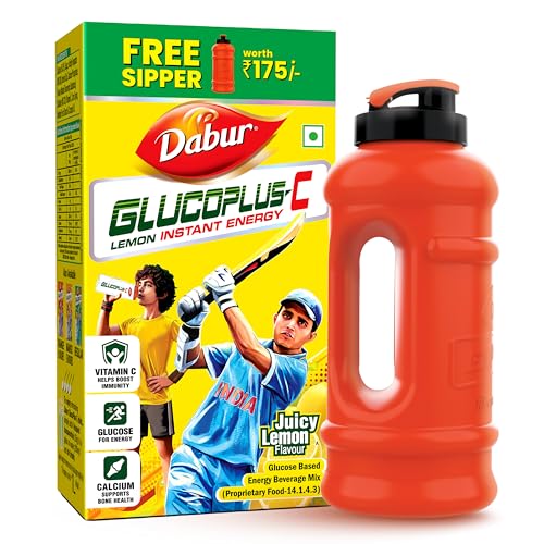 Dabur Gluco Plus C Lemon 1 Kg – Glucose Drink Enriched With Calcium & Vitamin C, 99.4% Pure Glucose For Instant Energy, Refreshes & Energizes Body, Helps Recovery From Heat Fatigue