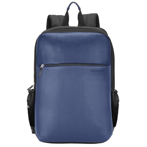 Amazon Basics Chairman 24L 4 Compartment Backpack|Padded Laptop Sleeve For 14″ Devices |Water-Resistant Polyester & Vegan Leather|Multiple Compartments & Organizer|Trolley Handle Pass-Through (Blue)