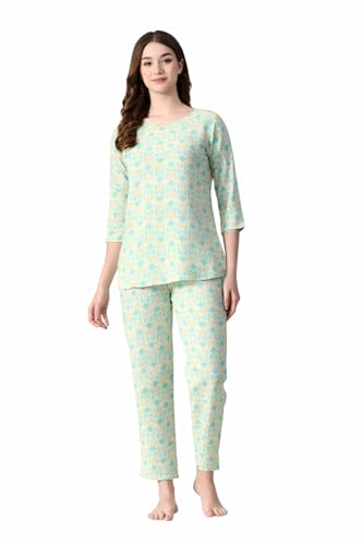 Women’S Printed Rayon Night Wear Top And Bottom Night Suit Set