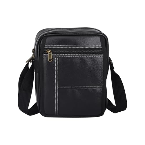 Amazon Brand – Solimo – Vegan Leather Sling Cross Body Travel Office Messenger One Side Shoulder Bag For Men(Black)
