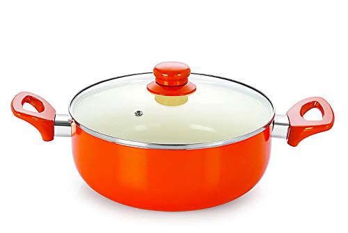 Nirlon Non Stick Induction Casserole With Glass Lid, 2.6 Liter, Orange