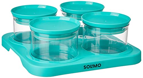 Amazon Brand – Solimo Airtight Plastic Storage Container Set, With 4 Containers (500Ml) & Serving Tray, Blue