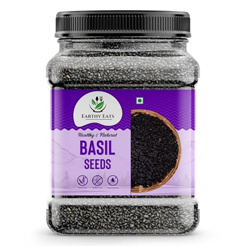Earthy Eats Raw Basil Seeds 400Gm | Tukmaria Seeds | Raw Sabja Beej For Eating | Healthy Deit Snacks Smoothies, Falooda | High In Fibre & Omega 3 | Natural And Unprocessed