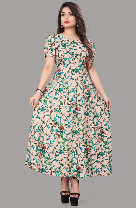 Maruti Nandan Impex Women Fit And Flare Multicolor Maxi/Full Length Dress