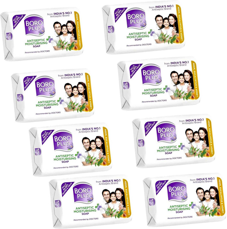 Boroplus Antiseptic + Moisturing Soap With Neem, Eucalyptus & Honey 125G X 8(8 X 125 G)