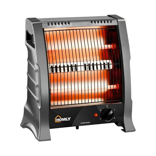 Homly Ritz 800 Watts Quartz Room Heater With Dual Heating Tubes | Dual Heating Settings For 400W & 800 W | Tip-Over Protection|Cool Touch Shockproof Body With High Thermal Protection – Grey