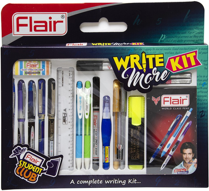 Flair Creative Series Write More Smart Kit Stationery Set(Pack Of 18, Ink Color – Multicolor)