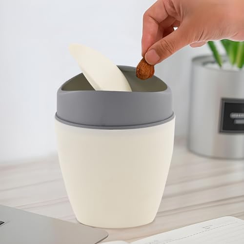 Kuber Industries 1.25 Ltr Plastic Mini Dustbin For Study Table/Bedroom/Bathroom With Swing Lid | Portable Small Dustbin For Kitchen Sink | Table Top Office Desk Trash Can Waste Bin | White