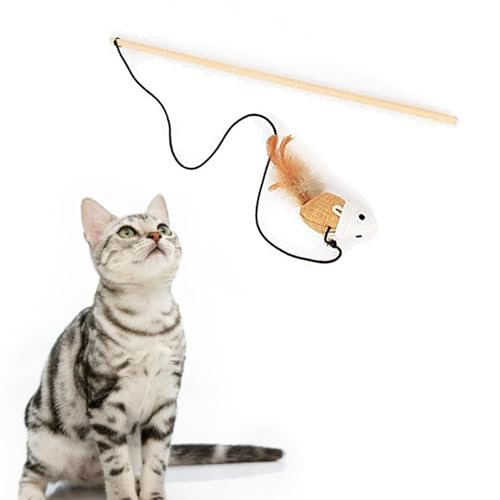Petbabas Cat And Dog Playing Stick |Durable Dog And Cat Teaser Playing Stick With Interactive Feather| Non- Slip And Non Toxic Durable Teasing Wand Toy With Rope (Multi)