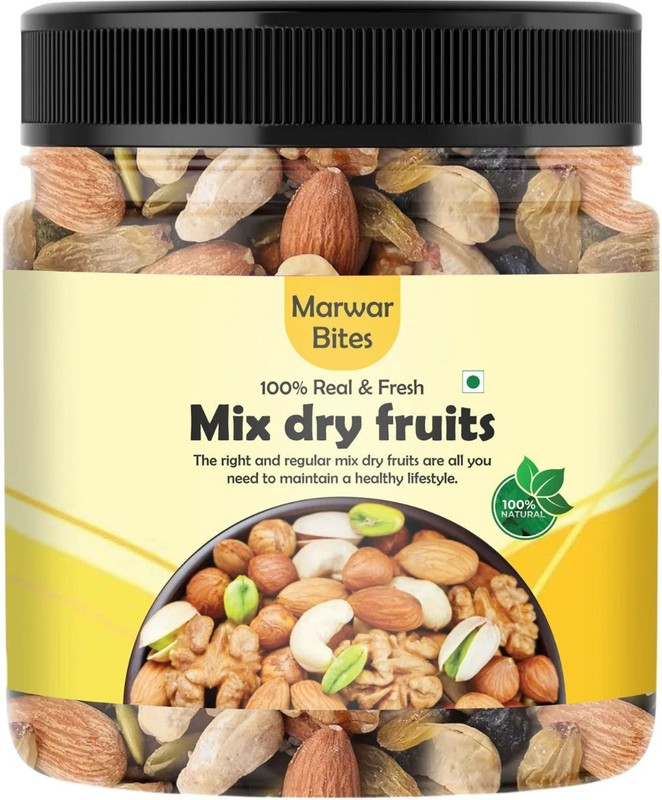 Marwar Bites Mix Dry Fruits | Healthy & Tasty Snack | Nutritious Energy Boost Almonds, Apricots, Cashews, Dates, Figs, Pistachios, Raisins, Walnuts(1 X 500 G)
