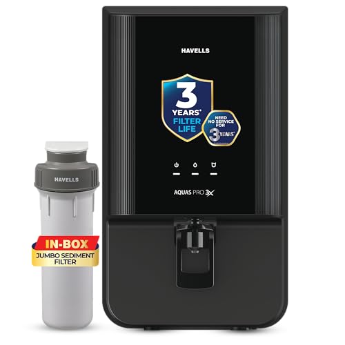 Havells Aquas Pro 3X Water Purifier 7L | Ro+ Uv+Copper+Zinc | No Service Cost For 3 Years – Filters Included| Free Pre-Filter & Tds Meter | 7 Stage| India’S Only 3 Year Filter Life