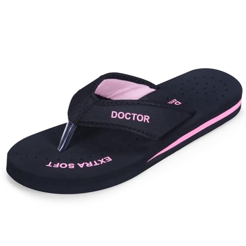 Doctor Extra Soft Doctor Slippers For Women Orthopedic Diabetic Pregnancy Non Slip Lightweight Comfortable Flat Casual Stylish Dr Chappals And House Flip Flops For Ladies And Girl’S D-22-Bk-Pink-6 Uk