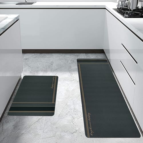 Mollishomes Anti Fatigue Kitchen Rug Sets 2 Piece Charcoal Grey Non Slip Kitchen Mats For Floor Cushioned Kitchen Rugs & Mats Waterproof Comfort Standing Mat Runner For Kitchen