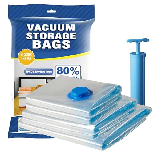 Vacuum Compression Storage Bags With Hand Pump, Space Saver Bags For Moving, Travel, Comforters, Blankets & Seasonal Clothing Storage, (Pack Of 5 (Small – 2, Medium -2, Large -1)