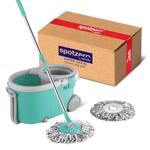 Spotzero By Milton Elegant Spin Mop With Big Wheels (Aqua Green, Two Refills), Plastic…