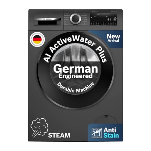Bosch 9 Kg 5 Star Front Load Fully-Automatic Washing Machine, Ai Activewater, 14 Wash Programs, Removes 99.9% Germs With Steam, No Tangle Or Wrinkle, Softcare Paddle, Black Grey, Wga1420Tin