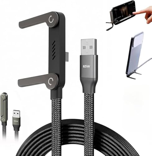 Valient Store Usb Type-C Fast Charging Cable 240 W With Built-In Phone Stand – 2 In 1 Invisible Holder Charging Cord, Multi Angle Foldable Stand For Gaming, Office, Travel & Car Use