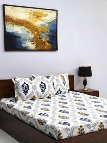 Bombay Dyeing Mimosa 164 Tc Microfiber White Double Size Bedsheet With 2 Pillow Covers