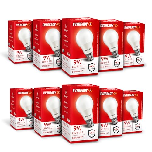 Eveready 9W Led Bulb, Cool Day Light (6500K), B22 Base, Energy-Efficient, 4Kv Surge Protection, Long-Lasting Durability – Pack Of 10