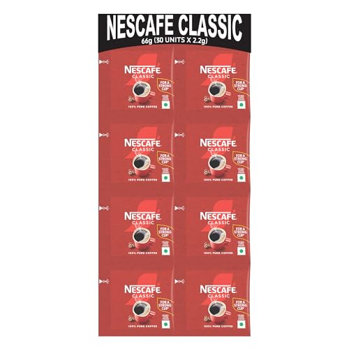 Nescafe Classic Instant Coffee Powder | Great Start To Your Morning | 100% Pure Coffee | 66 G (30 Units X 2.2 G Each) Pack, Packet