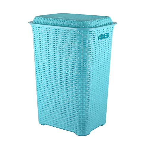 Cello Eliza Plastic Laundry Basket With Lid, Light Blue, 50 Ltrs | Lightweight And Portable | Storage Organizer | Convenient Handling | Useful For Storing Clothes, Toys, Books