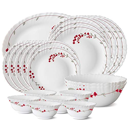 Larah By Borosil Verona Opalware Dinner Set, 21-Pieces, White