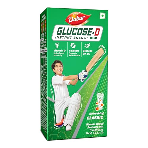 Dabur Glucose-D Instant Energy Drink Powder – 1Kg (Carton)| Enriched With Vitamin D & Calcium | 99.4% Glucose Quick Energy Replenishment Formula | Easy To Mix Refreshing Drink