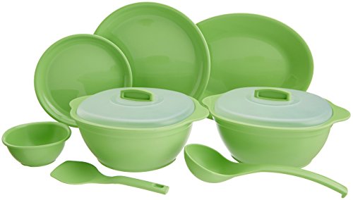 Signoraware Bpa Free Plastic Round Dinner Set | Microwave Safe | Unbreakable & Lightweight | Odor-Free | Great For Parties & Gatherings | Ideal For Regular Home Meals (Set Of 32 Pcs | Parrotgreen)